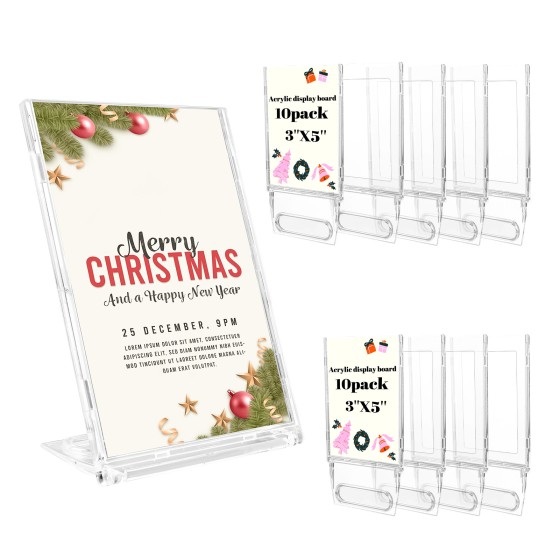 10 Pack 3x5 Inch Small Sign Holder Vertical, Double-Sided Usage with Swivel Base for Table Display, for Office, Store, Restaurant, for Number/Name/Food Label Display, Note