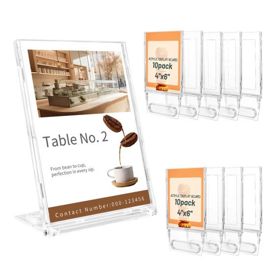 10 Pack 4x6 Inch Small Sign Holder Vertical, Double-Sided Usage with Swivel Base for Table Display, for Office, Store, Restaurant, Retail Counters, for Menu, Message Board, Note
