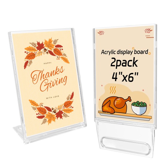 2 Pack 4x6 Inch Small Sign Holder Vertical, Double-Sided Usage with Swivel Base for Table Display, for Office, Store, Restaurant, Retail Counters, for Menu, Message Board, Note