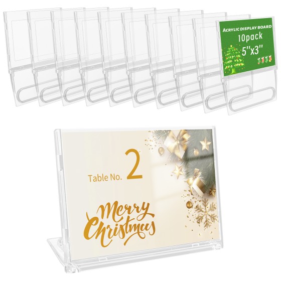 10 Pack 3x5 Inch Small Sign Holder Horizontal, Double-Sided Usage with Swivel Base for Table Display, for Office, Store, Restaurant, for Number/Name/Food Label Display, Note