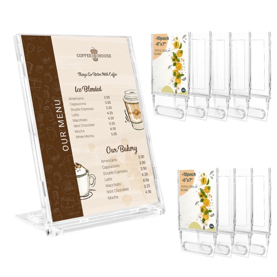 10 Pack 5x7 Inch Sign Holder Vertical, Double-Sided Usage with Swivel Base for Table Display, for Office, Store, Restaurant, Retail Counters, for Menu, Message Board, Note