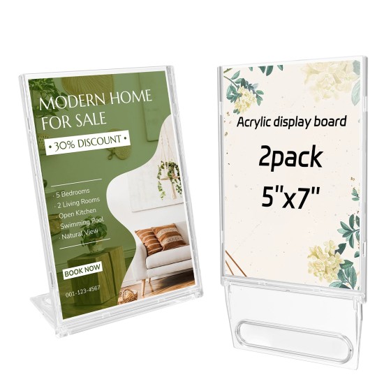 2 Pack 5x7 Inch Sign Holder Vertical, Double-Sided Usage with Swivel Base for Table Display, for Office, Store, Restaurant, Retail Counters, for Menu, Message Board, Note