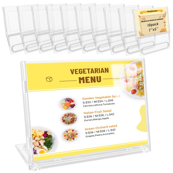 10 Pack 5x7 Inch Sign Holder Horizontal, Double-Sided Usage with Swivel Base for Table Display, for Office, Store, Restaurant, Retail Counters, for Name Sign, Message Board, Note