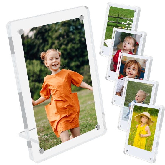 6 Pack Acrylic Magnetic Picture Frames 3x5, Refrigerator and Desktop Photo Frames Combine, Vertical and Horizontal Clear Display for Desk/Fridge for Home/Party/Wedding