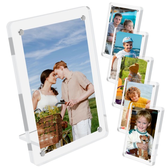 6 Pack 4x6 Acrylic Magnetic Picture Frames, Refrigerator and Desktop Photo Frames Combine, Vertical and Horizontal Clear Display for Fridge/Table/Locker for Home/Party/Wedding/Decoration