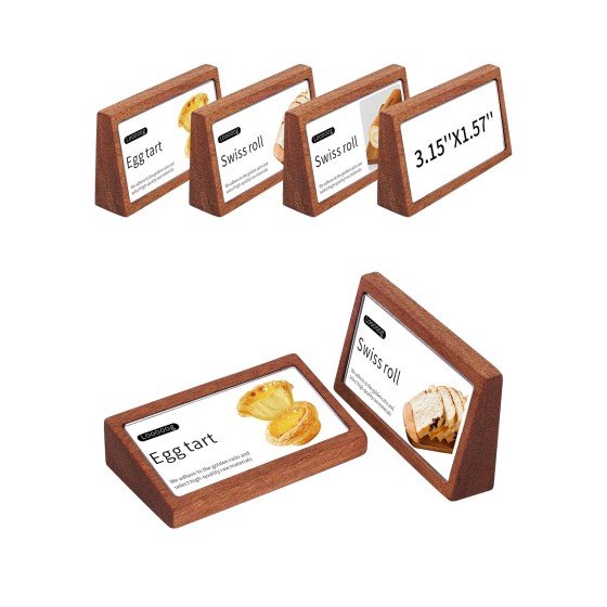 6 Pack Small Wood Price Tag Label Holder Tabletop Stand or Recline Small Sign Holder for Retail Store Boutique Name Card Restaurant Food Labeling (3.15X1.57 in)
