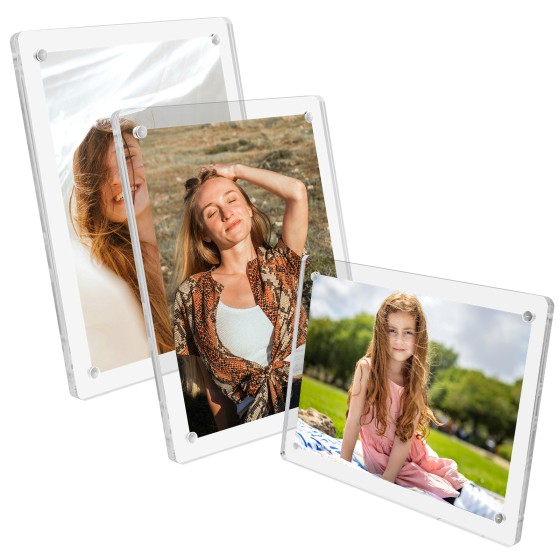 Acrylic Magnetic Picture Frames 4x6 Set of 3, with Detachable Stand Tabletop and Refrigerator Display Vertical and Horizontal Clear Photo Frames for Gift Office Home Kitchen Décor