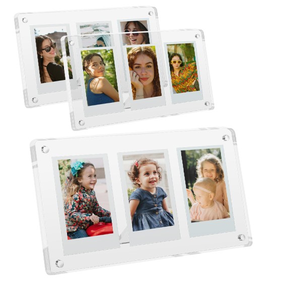 Acrylic Collage Picture Frames Multicombination, for 3Pcs 2X3 or 2PCS 4X3 Photos Magnetic Refrigerator or Tabletop Display Transparent for Home/Family