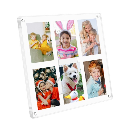 8X8 Inch Acrylic Collage Picture Frames, 6 Section 2X3 Photo Frames 1 Pack Magnetic Refrigerator or Tabletop Display Transparent Vertical and Horizontal for Home/Family