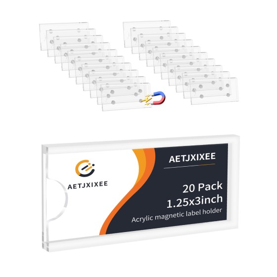 Acrylic Label Holder Magnetic 1.25x3 Inch 20 Pack with Self-Adhesive for Wood or Metal Shelf, for Warehouse Shelves Store Retail Price Cabinet Organization Label Tag Holder Clear