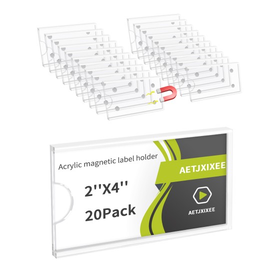 Acrylic Label Holder Magnetic 2x4 Inch 20 Pack with Self-Adhesive for Wood or Metal Shelf, for Warehouse Shelves Store Retail Price Cabinet Organization Label Tag Holder Clear